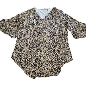 Zenana Leopard Animal Print Size XL Bell Sleeve Tunic Top Soft Rayon Blend